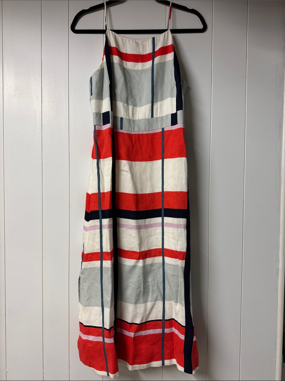 Ann Taylor Striped Color Block Midi Dress in Red, White, Blue and Pink